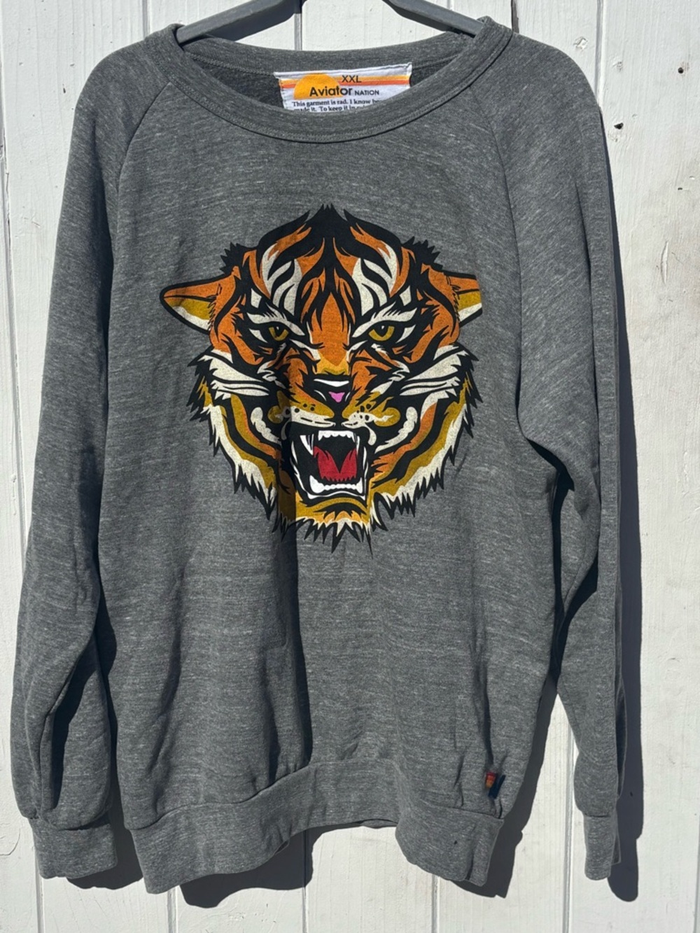Aviator Nation Oversized Gray Sweatshirt Tiger Design XXL